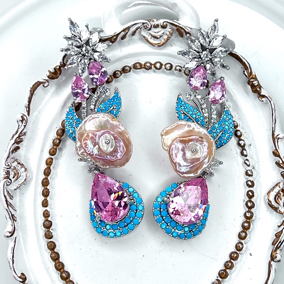 Pearl Jewelry - 🌸 Handmade Freshwater Pink Ombre Keshi Pearl Statement Earrings S925 SS Posts